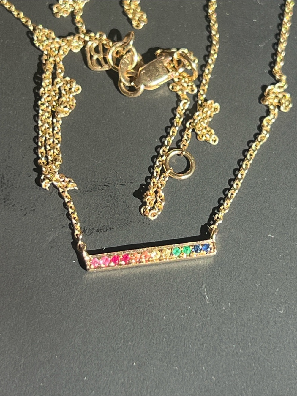 14k gold Sydney Evan Rainbow Bar Necklace - Women Jewelry